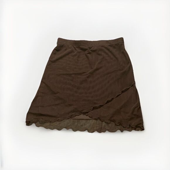 ROMWE Medium Brown Asymmetrical Sheer Mesh Skirt Y2K Pixie Fairycore Festival - Picture 3 of 4